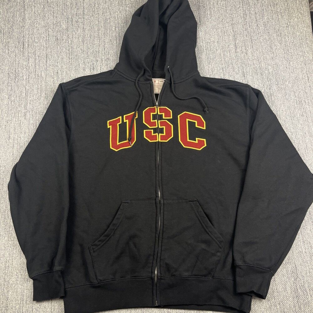 USC Trojans Full Zip Hoodie Team Trojan Black Tackle Twill Sweatshirt Medium M